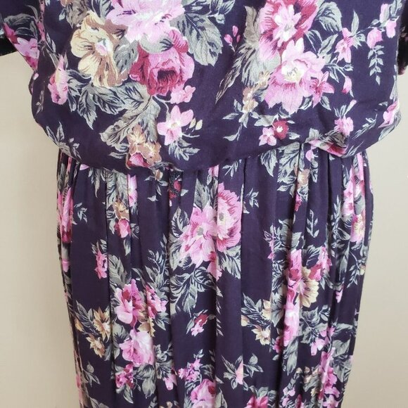 Vtg 80's Floral Dress Cottage Prairie Lace Traditional Garden Party Blue Medium - Picture 4 of 12